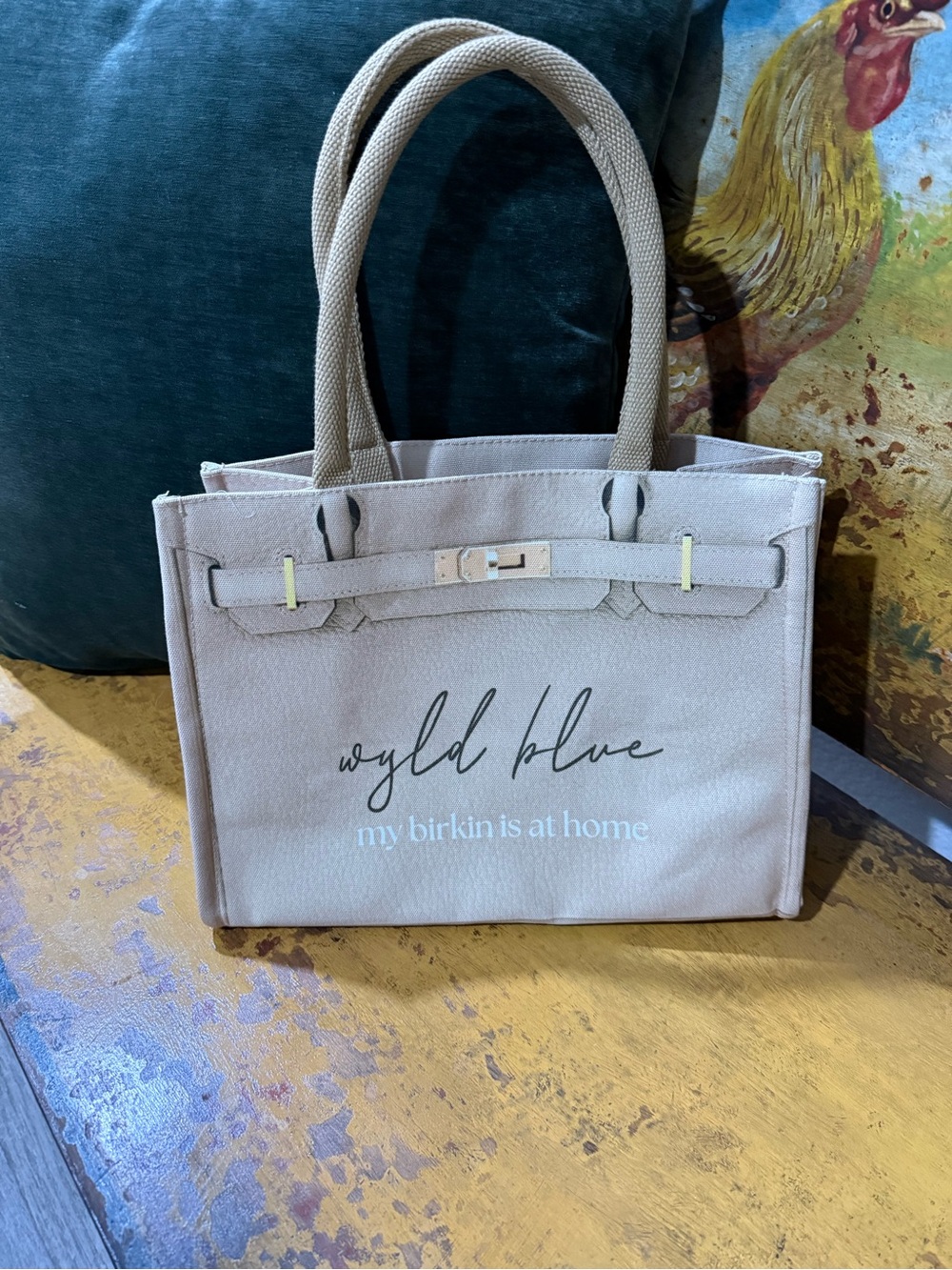 Beige Logo Tote Bag with Top Handles